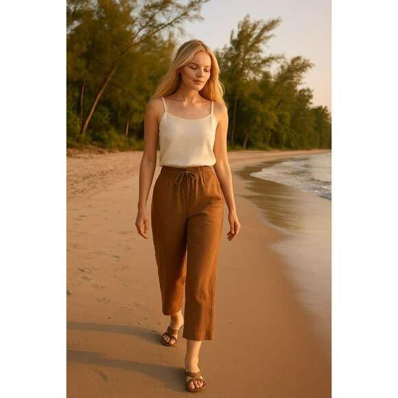 J.Crew Linen Blend Relaxed Fit Drawstring Pants Womens Large Tan - Picture 1 of 9